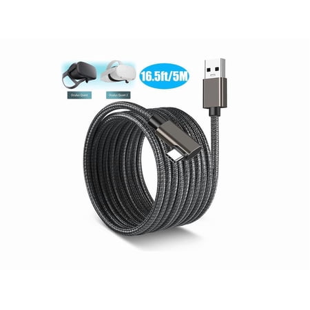 for Oculus Quest 2 Link Cable 16.5FT/5M, 90 Degree Nylon Braided Link Cable with 5Gbps Data Transfer and up to 3A Fast Charging USB A to USB C Link Cable for Oculus Quest 1/2 VR Headset and Gaming PC