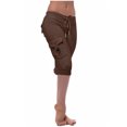 thumbnail image 5 of Women's Loose Fit Half Shorts Pants Leggings Gym Workout Bottoms Stretch Waist Button Pocket Casual Athletic Running Pilates Comfy Stretchy Quick-Drying | Aestivo,Brown XL, 5 of 9