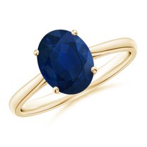 ANGARA Natural Oval Solitaire 2 ct Blue Sapphire Engagement Ring in 14K Yellow Gold for Women (Size-9x7mm) | September Birthstone, Anniversary, Jewelry Gift for Women | Natural Blue Sapphire Ring