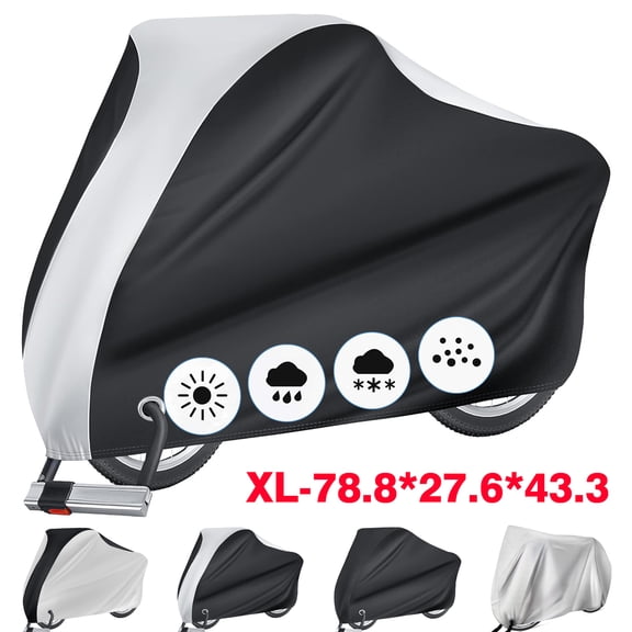 WIKCOVER Bike Cover, Waterproof Outdoor Bike Cover, UV-Resistant, Windproof, Sun-Protective, Dustproof with Lock Hole, Black & Silver