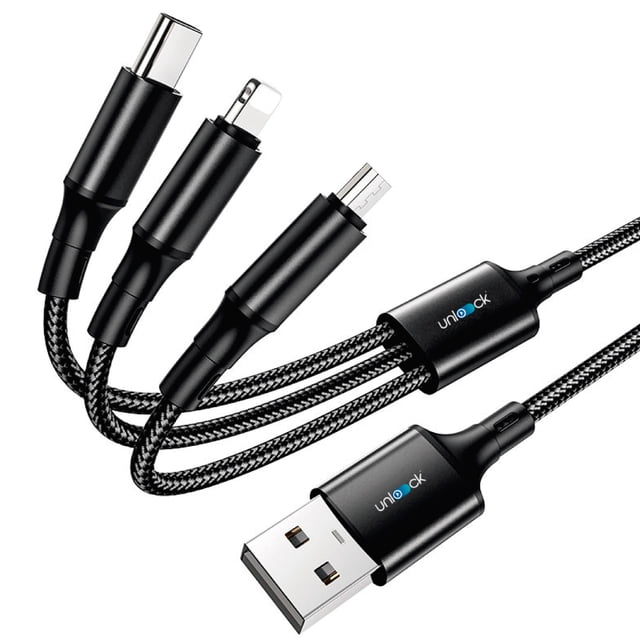 Cable 3 Puntas Carga Rápida Datos Celular Tablet Laptop 1.2m
