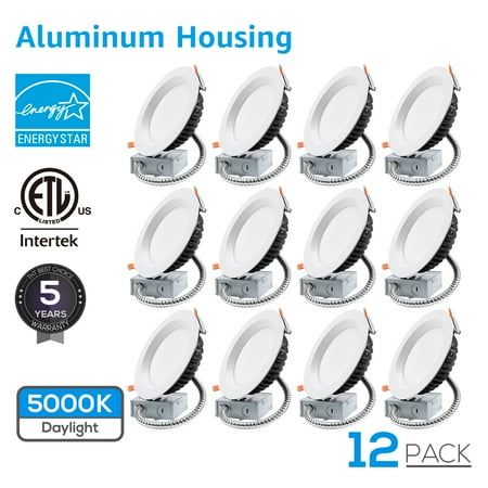 - TORCHSTAR 12 Pack 18W 6 Inch Slim Recessed Ceiling Light with Junction Box, Dimmable Airtight Downlight, 1500lm Ultra Bright, 5000K Daylight