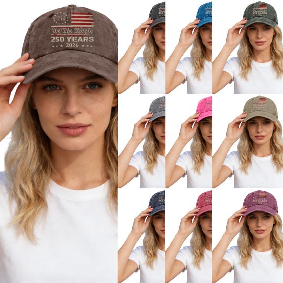 AJGRHE Washed Distressed Print Baseball Cap Unisex Adjustable Twill Hat For Independence Day Casual Wear Coffee One Size