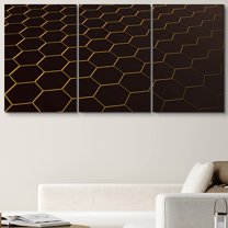 PixonSign Canvas Print Wall Art Set Yellow Hexagon Honeycomb Array Abstract Patterns Digital Art Minimalism Industrial Closeup Dramatic Multicolor Dark for Living Room, Bedroom, Office - 16"x24"x3