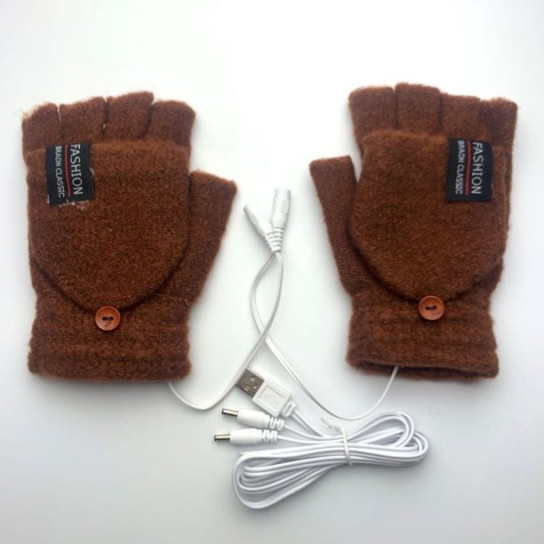 Guantes calefactores eléctricos de medio dedo con tapa de punto de fibra química de lana para calefacción eléctrica en interiores y exteriores