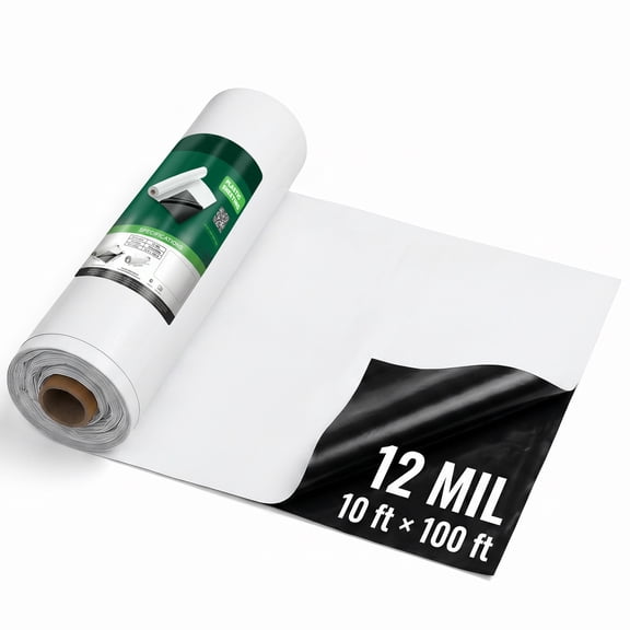 KFFKFF 12 Mil Plastic Sheeting 10' x 100' Durable Polyethylene Roll, Protective Plastic Tarp for Painting, Crawl Space Vapor Barrier, Weed Prevention, Gardening, Black and White Cover