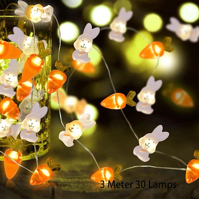 CUJM Easter Dections Bny Carrot String Lights Battery Operated, Spring Dections Outd Indoor String Fairy for Home Lights,
