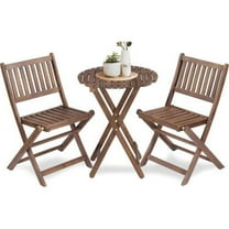 3-Piece Acacia Wood Bistro Set, Folding Patio Furniture w/ 2 Chairs, Table, Teak Finish - Natural