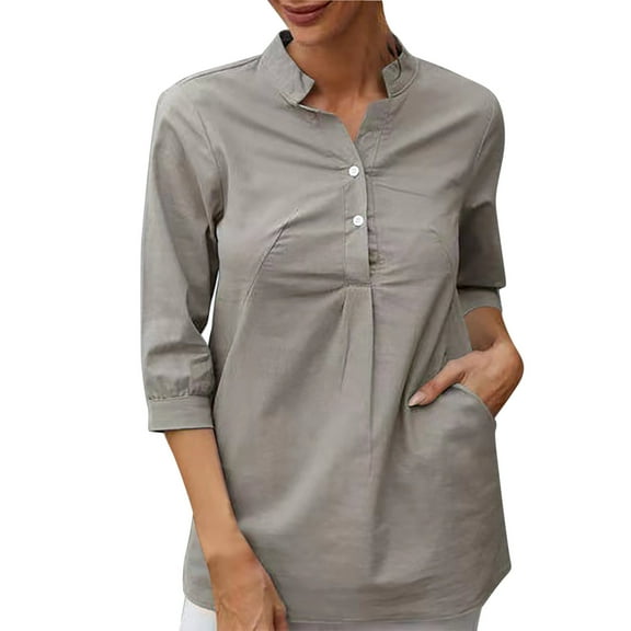 SHE IS Womens 3/4 Sleeve Tops, Long Sleeve Shirts for Women Casual Cotton Fashion Tops for Women Trendy Plus Size Womens Long Sleeve Blouses Fall Tunic Tops Women Loose Fit