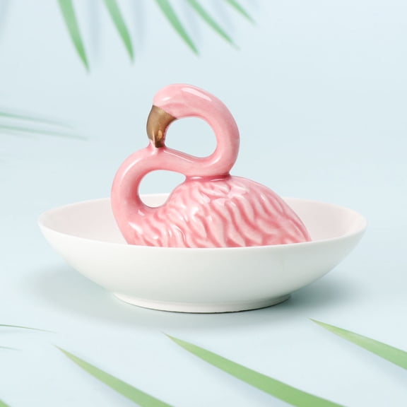 MLINS Jewelry Display Ceramic Storage Tray Flamingo Dish