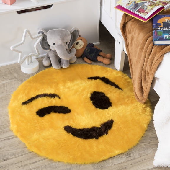 Emoji Rug Soft and Cute - Perfect for Children - Made in France - Wink Face