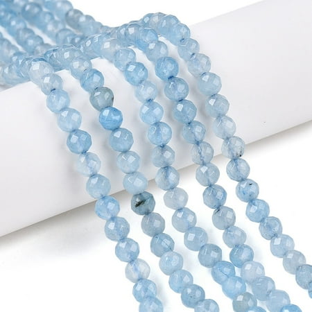 Natural White Jade Bead Strands Dyed Faceted Round Cornflower Blue 4mm Hole: 1mm about 88~89pcs/strand 14.37~14.57 inch(36.5~37cm) DIY