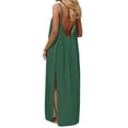 thumbnail image 2 of Women's Solid Color Sleeveless Dress, Thin Strap Backless Dress with Side Slit, Loose Casual Beach Dress for Vacation, Summer and Photo Shoots Blackish Green XXL, 2 of 9