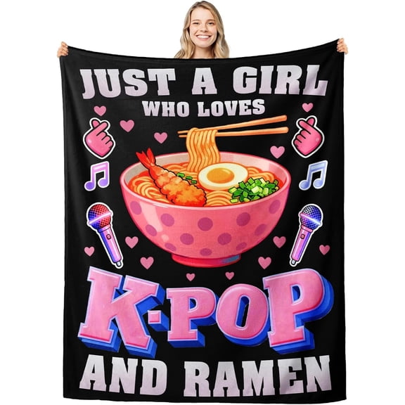 50*60in Kpop Merch Blankets for Girls, Kpop Ramen Blanket for Girl Who Loves K-Pop, Korean Throw Stuff for K Pop Fans Lovers, Christmas Throw Blankets for Sisters Friend Stocking Stuffers for Women