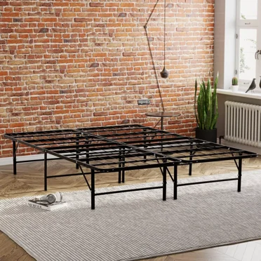 Solid Metal Platform Bed Base Cal King Mattress Foundation Bed Frame, Black