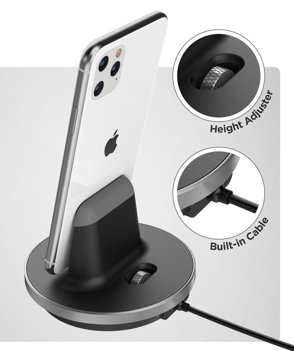 Galvanox iPhone Charger Stand (MFi Certified) Fast Charging Lightning Desktop Holder Dock with Built-in USB C Cable and USB-C 18W Power Adapter for Apple iPhone 8/8 Plus/X/Xs Max/XR/11/Pro Max