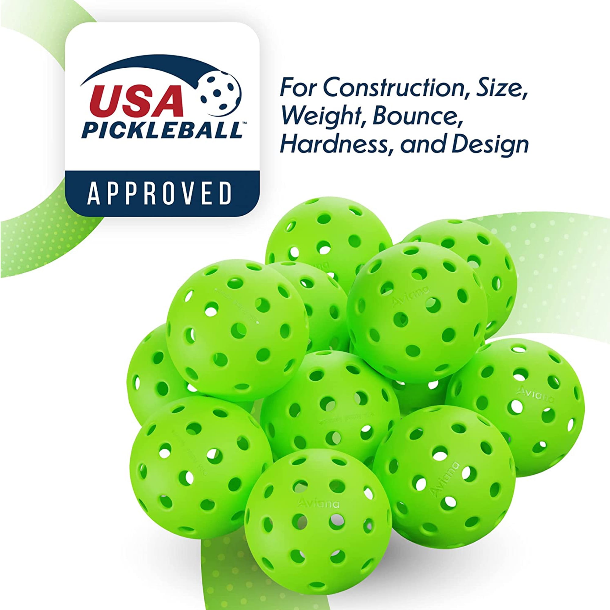 Pro Aviana Tournament Play Outdoor Pickleball Balls USAPA Approved, 48-Pc Set Green