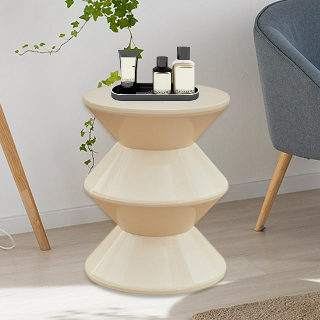 Elodie PP Hourglass Shape Sofa Stool Side Table Bedside End Table for Coffee, Patio White