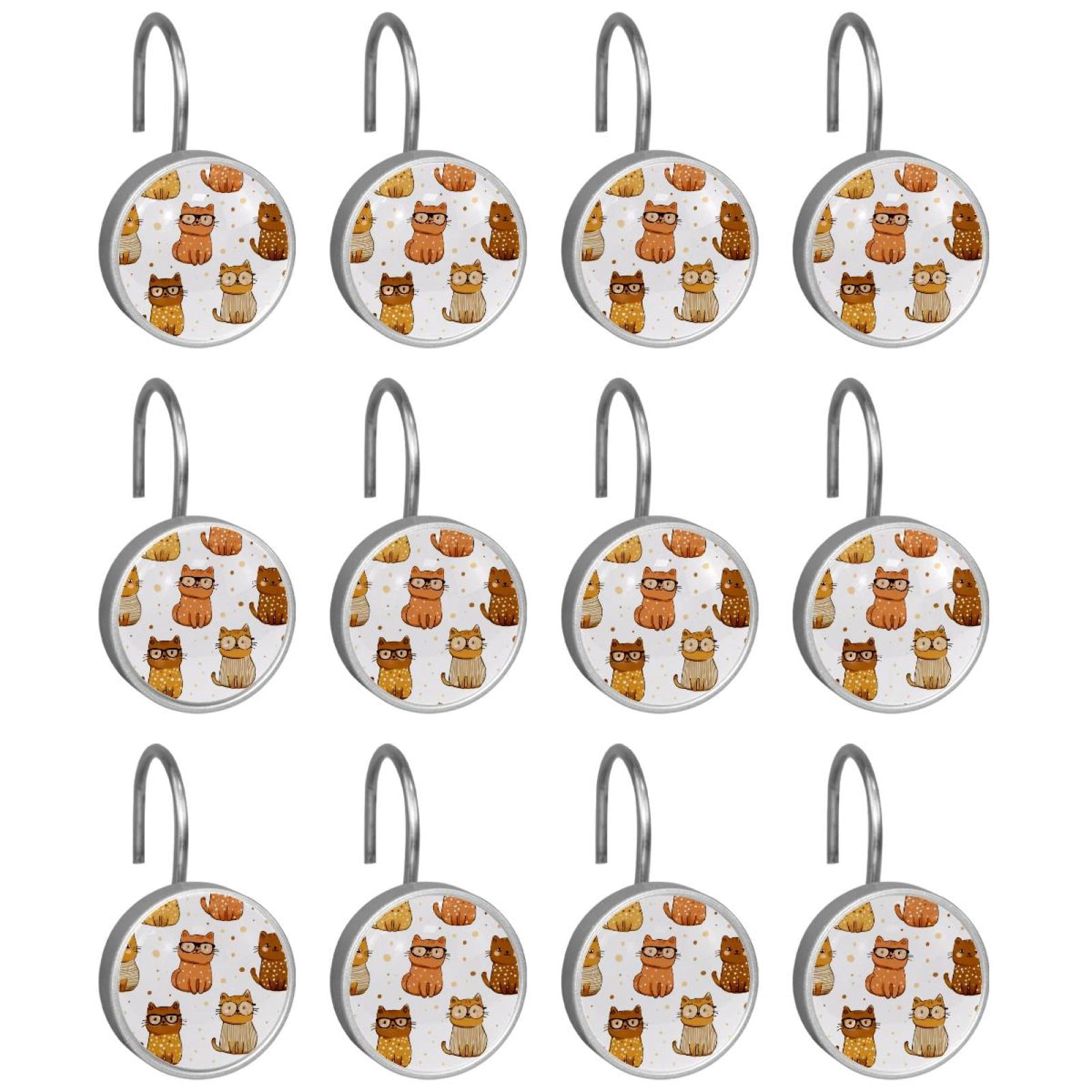12pcs Decorative Shower Curtain Hooks, Rust Resistant Shower Rings for Bathroom Living Room,Rustproof Stainless Steel Rings for Shower Curtain and Liner Rods,Sweater Cat
