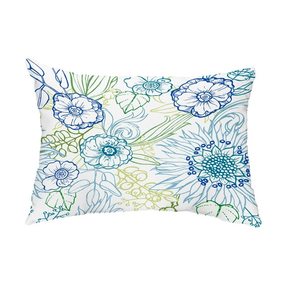 Simply Daisy, 14" x 20" Zentangle 4 Color Blue Floral Decorative Outdoor Pillow