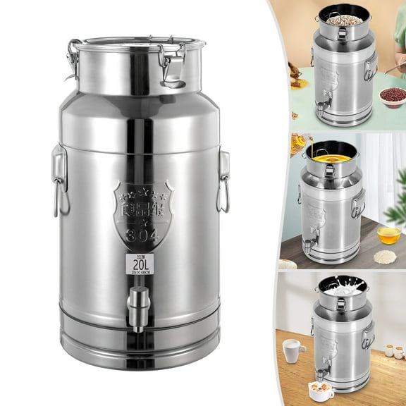 20L Stainless Steel Milk Can Oil Pail Storage Bucket Wine Barrel Beverage Dispenser with a Spigot