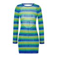 thumbnail image 6 of Aunavey Women Crochet Knit Dress Long Sleeve Backless Striped Hollow Out Bodycon Mini Dress Beach Wear Sundress, 6 of 8