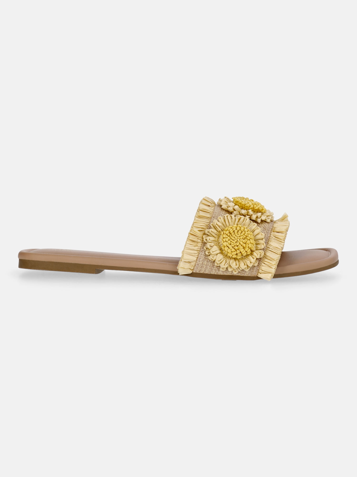 Time and Tru Women's Faux Raffia Daisy Slide Sandals