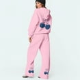 thumbnail image 5 of CIENVNSTG Women's 2 Piece Outfits Bow Trim Print Long Sleeve Hoodie Sweatsuit Sets Sweatshirt Comfortable Loose Wide Leg Sweatpants Pink M, 5 of 6