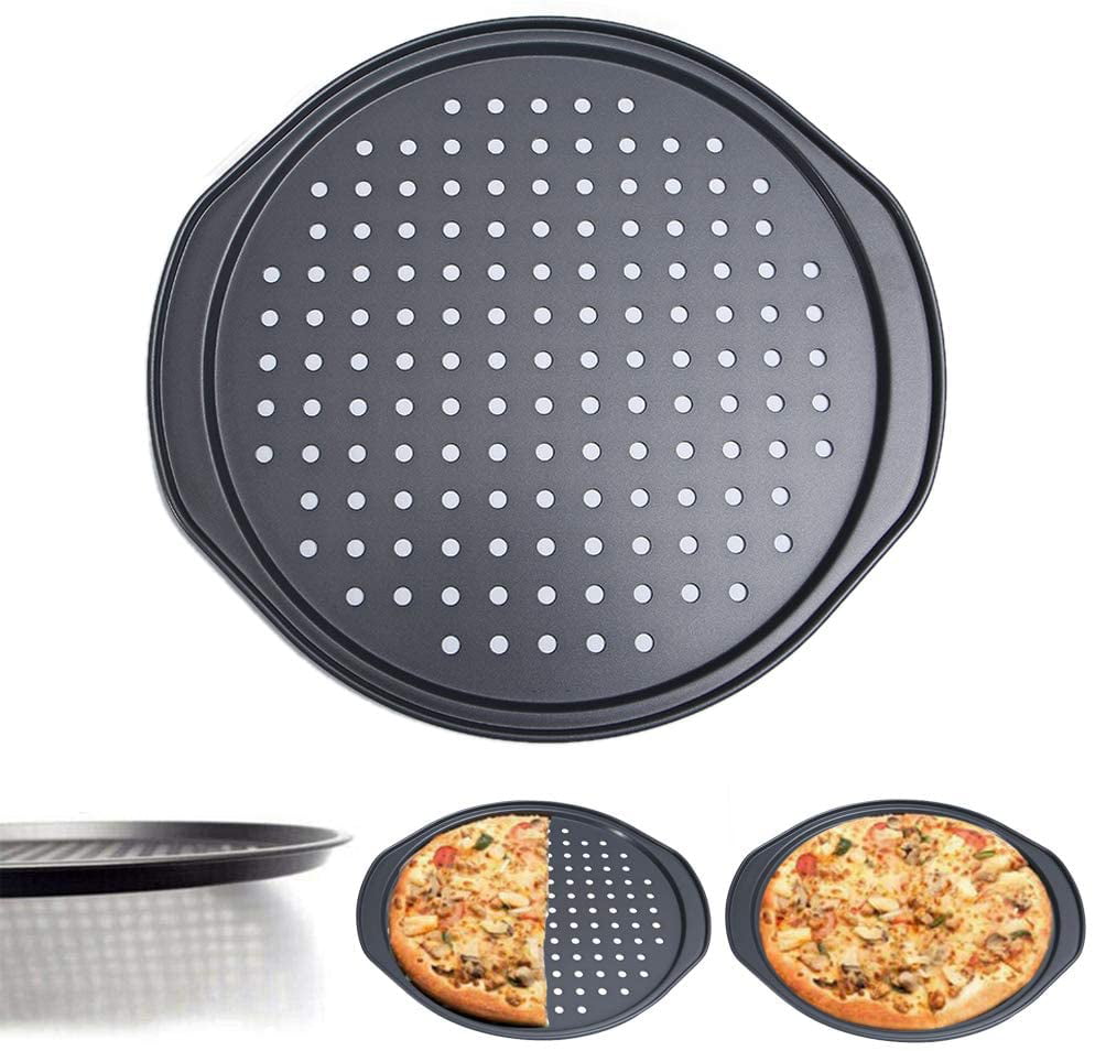 Nonstick 12 Inch Pizza Pan With Holes Crisper Round Baking Tray Steel Oven Plate 
