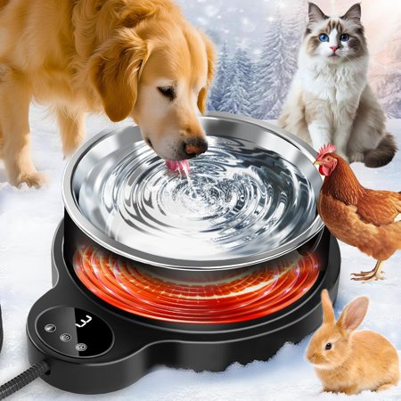 Heated Water Bowl for Dog Cat,Outdoor Heated Pet Bowl Food Bowl with 3 Temperature Settings & 12H Timer,50 oz Removable Stainless Steel Bowl,79" Anti-Chew Cord,for Dogs Cats Chickens Ducks Birds