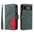 thumbnail image 7 of Zipper Wallet Case for Google Pixel 6 Large Capacity Card Slots Holder Magnetic Clasp Cover, Luxury PU Leather Anti-Shock Flip Folio Case with Kickstand Wrist Strap Handbag Protective Case,Green, 7 of 7