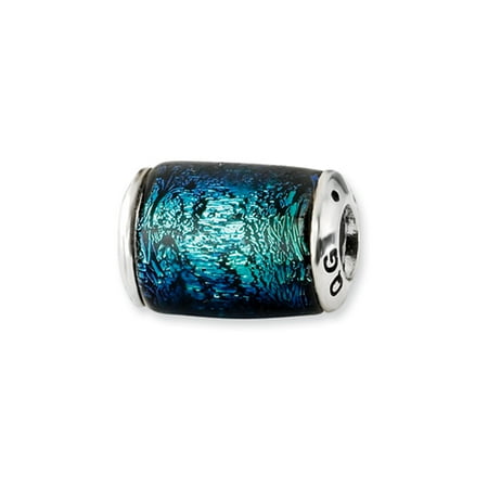 - Blue Dichroic Glass Barrel Sterling Silver Bead Charm