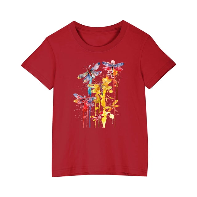 RXIRUCGD 2025 Vêtements d'Été pour Enfants T-shirt Imprimé Mode Mignon Col Rond Manches Courtes