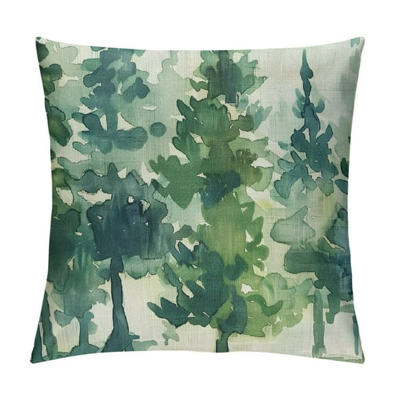Creowell Watercolor Dark Green Teal Tree Pillow Covers Rustic Nature Forest Decorative Throw Pillows Winter Christmas Outdoor Farmhouse Cushion Case Decor for Sofa Couch Bed