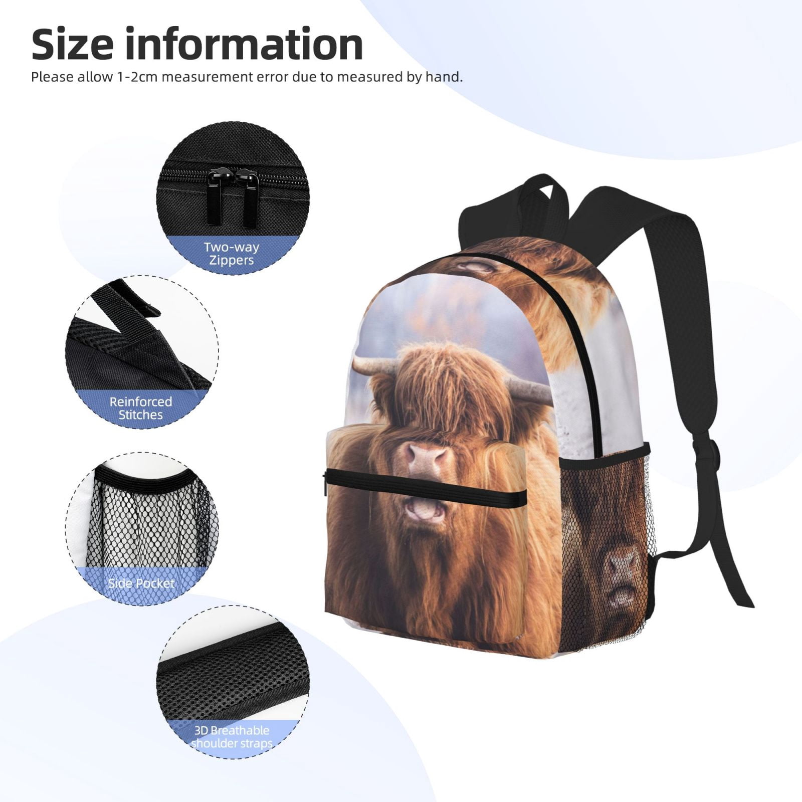 Ratiio Cow Print Casual Backpack for Men and Women, Water Resistant Oxford Fabric School Bag Lightweight Travel Daypack