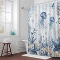 thumbnail image 3 of Ocean Jellyfish Bathroom Shower Curtain, Blue Yellow Sea Star Shell Coral Blue Waterproof Washable Soft Bath Curtain for Bathtub Decor with 12 Hooks&Grommet, 36x78 Inch, 3 of 9
