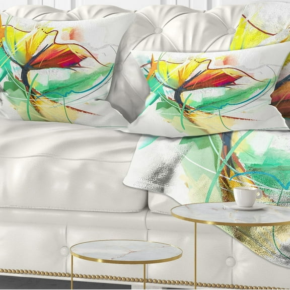 Designart Still Life of Yellow Red Color Flower - Floral Throw Pillow - 12x20