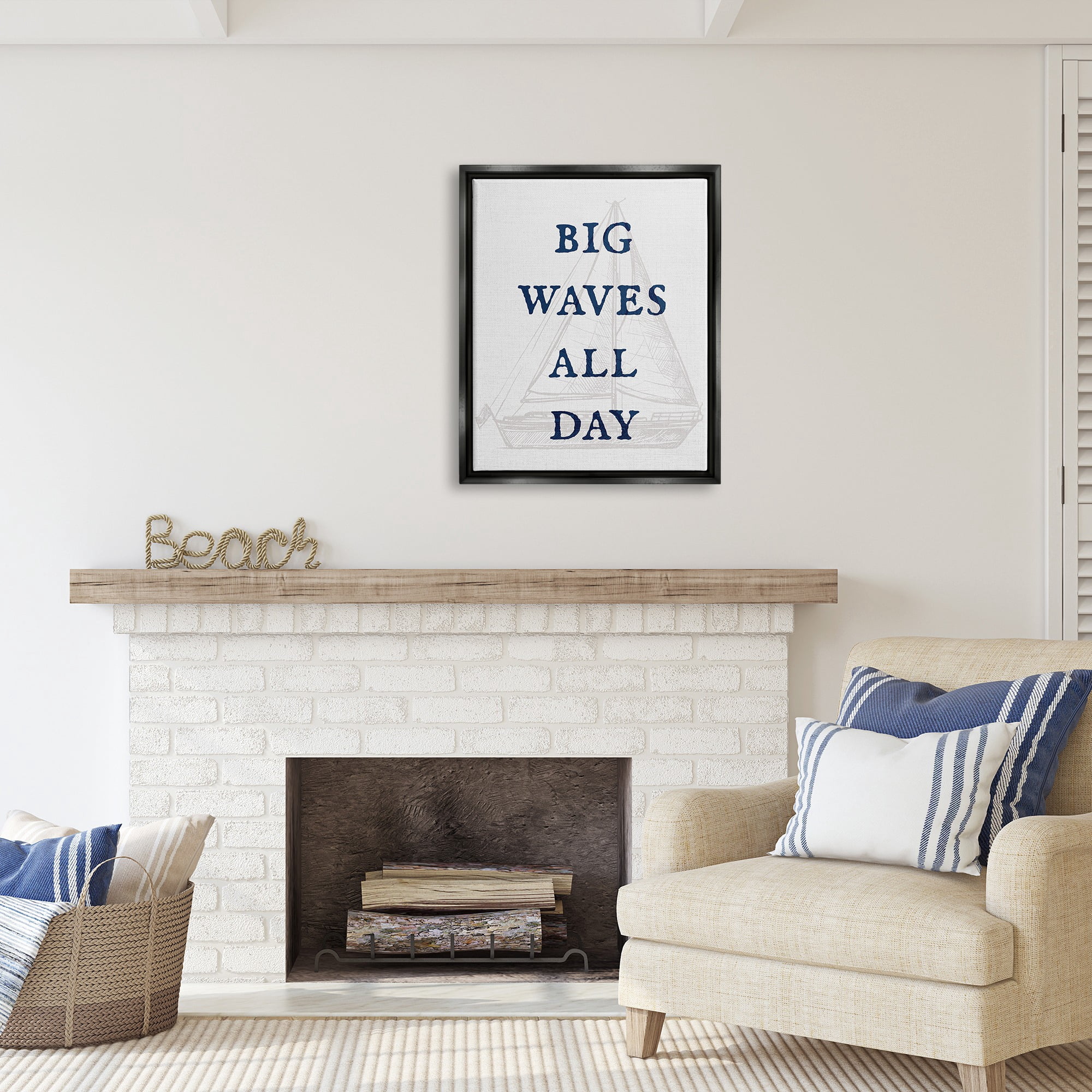 Stupell Industries Big Waves Nautical Phrase Transportation Painting Black Floater Framed Canvas Art Print Wall Art, 25 x 31