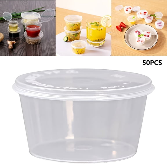 BPPEG Disposable One-Piece Sauce Cup, Plastic Portion Cups With Lids, 50 Pcs 4 Oz Clear Disposable Plastic Portion Cups With Lids – Leak-Resistant For Meal Prep, Sauces, Jello Shots, Crafts & More