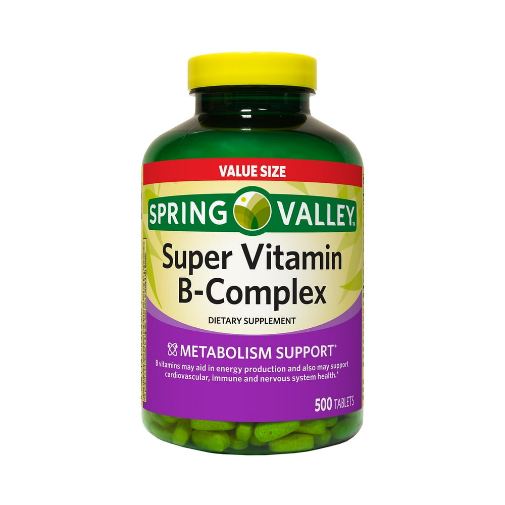 Spring Valley Vitamin B-Complex Vitamins & Supplements, 1 Tablet, 500 ...