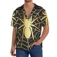 thumbnail image 7 of Lsque Gold Spider On The Web print Men's Cuban Collar Short Sleeve Shirt Summer Beachwear Casual Button Down Fashionable Vacation Leisure Shirt-4X-Large, 7 of 7