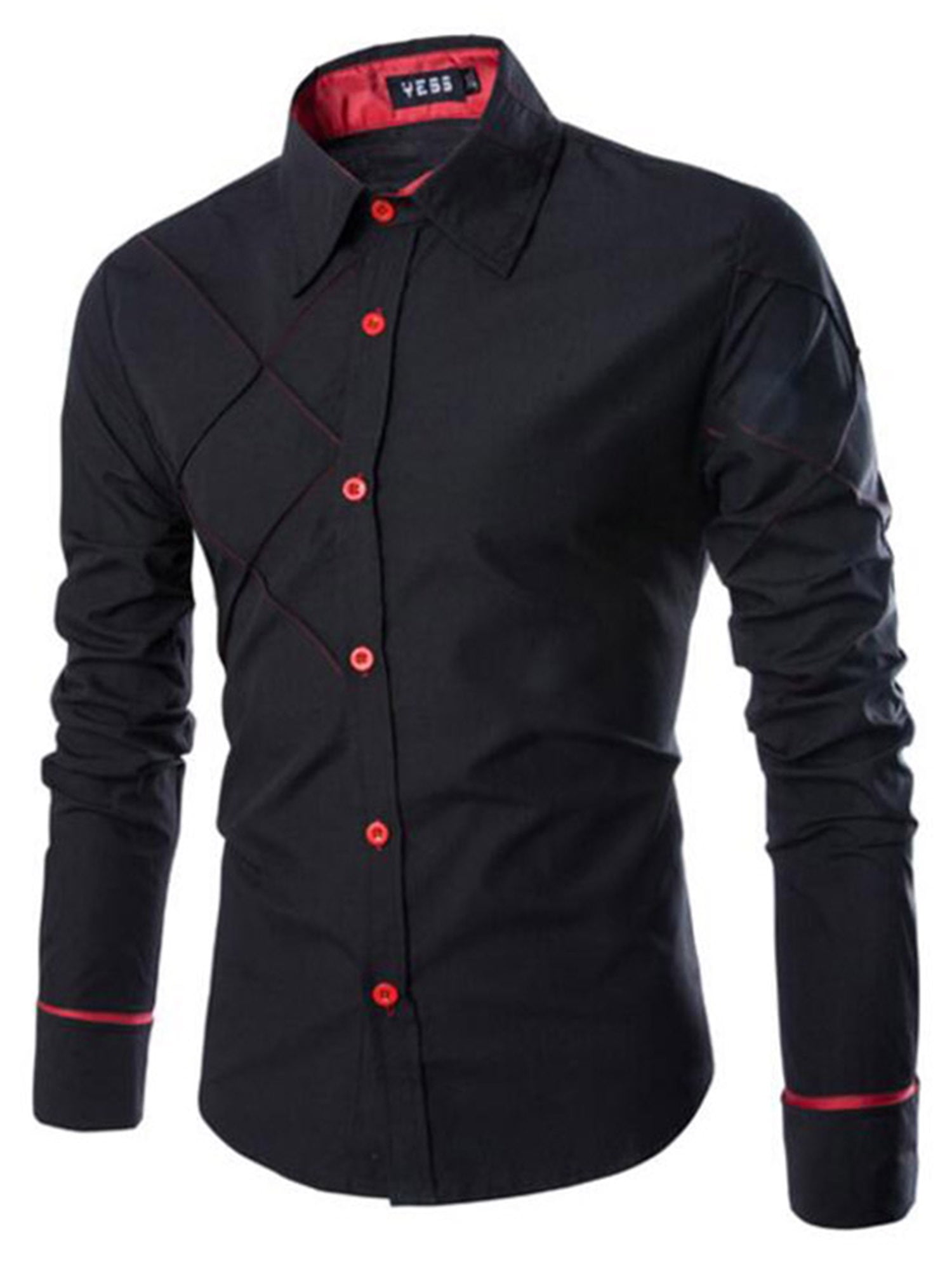 HANMEN Mens Formal Long Sleeve Slim Fit Shirts Collared Button Down ...