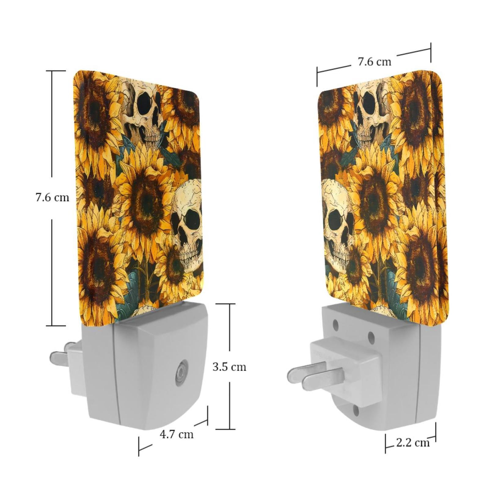 PhooArto Skull and Sunflower Pattern Plug in LED Night Light Auto Sensor Dusk to Dawn Decorative Night for Bedroom, Bathroom, Kitchen, Hallway, Stairs, Baby's Room, Energy Saving