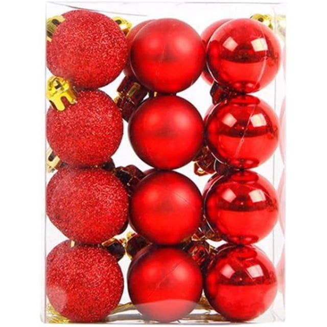 24 piezas de adornos navideños de color rosa, 3 cm, decoración de adornos navideños irrompibles de plástico de 1,18 pulgadas, 24 piezas de 3 cm, rosa, 24 piezas de 3 cm, rojo
