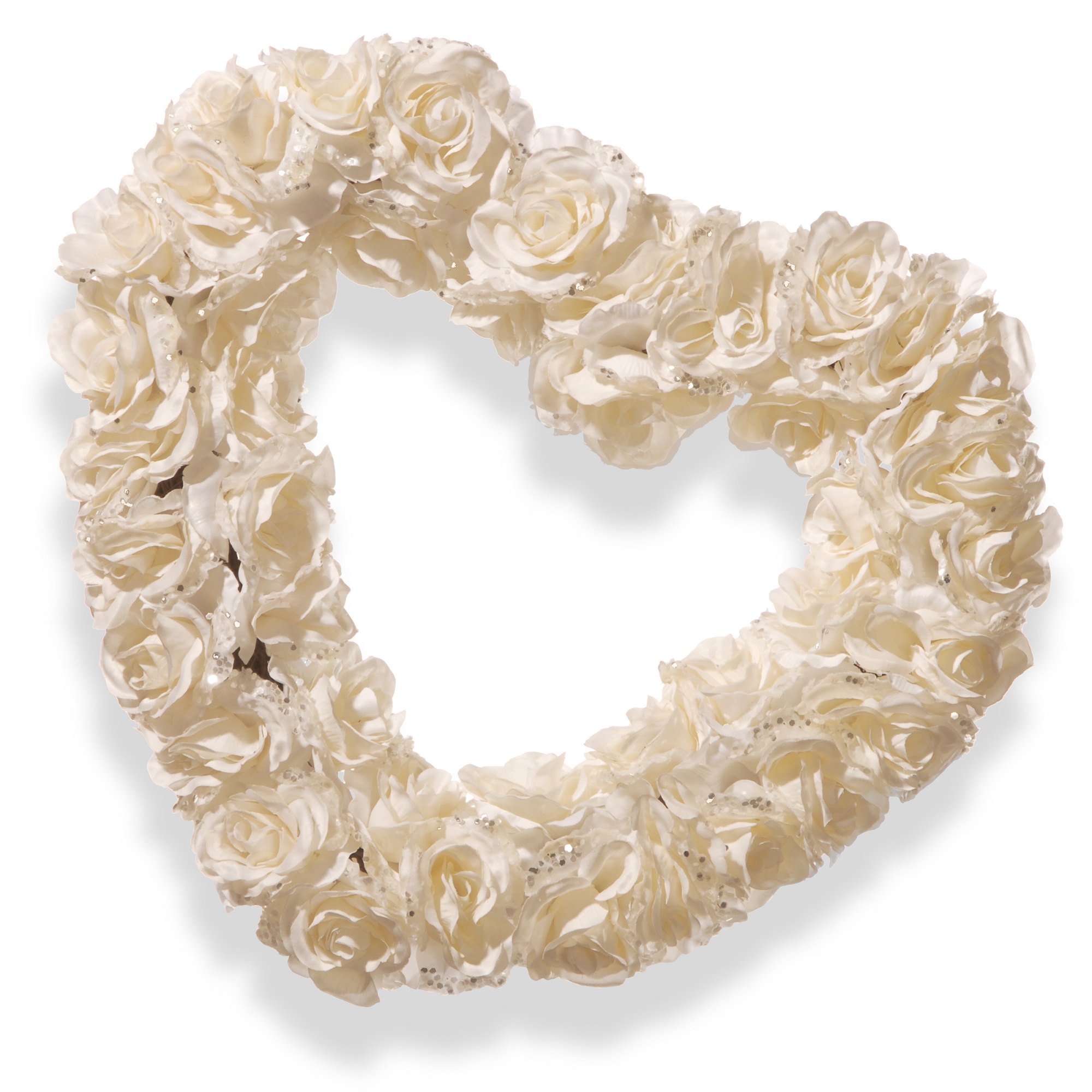 Rose Heart Artificial Floral Wreath, White 17Inch