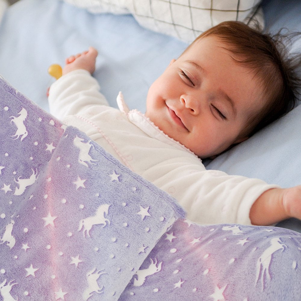 Soft Plush Blanket Glow in the Dark Throw 70 x 60 inch Polyester Pink Star Moon Walmart
