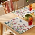 thumbnail image 4 of Pink Flowers Placemats Set of 4 Spring Floral Butterfly Leaves Plants Retro Beige Place Mats Indoor Wipeable Table Mats Washable Dining Table Placemats for Kitchen Holiday Party Home Decor 13x19 Inch, 4 of 9