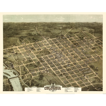 Historic Panoramic View - Columbia South Carolina - Drie 1872 - Vintage Wall Art