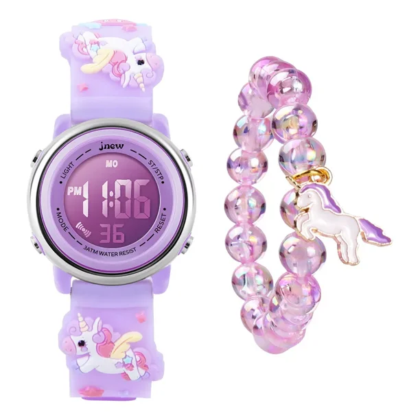 Reloj Digital Y Pulseras Ben Nevis Deportivo Resistente Al Agua Para Niño Y Niña Con Despertador, Temporizador, Luces Que Cambian De Color,correa Unicornio Violeta