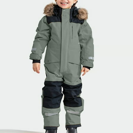 Kids Boys Girls Snowsuits Size 10/12 Hooded Outdoor Windproof Overalls Snowboarding Warm Padded Ski Suits Snowsuits Thicker Jackets Winter Ski Coveralls Jumpsuits Dark Gray Size 8-9 Year 130
